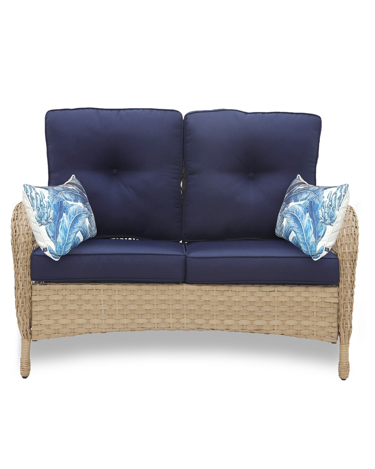 Harlie & Stone Outdoor Love seat 2 Seat Couch Wicker Loveseat - Beige Cushion