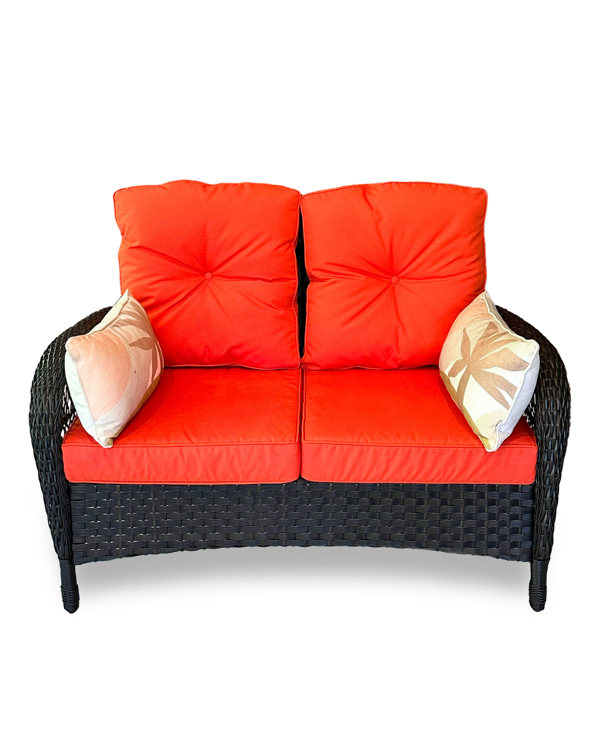 Harlie & Stone Outdoor Love seat 2 Seat Couch Wicker Loveseat - Orange Cushion